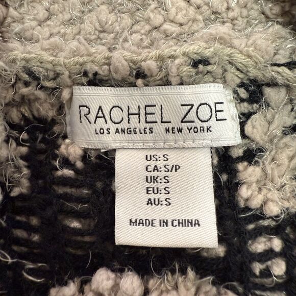 Rachel Zoe Leopard Print Cardigan S Open Front Sweater Jacket L Black Taupe - Picture 10 of 11